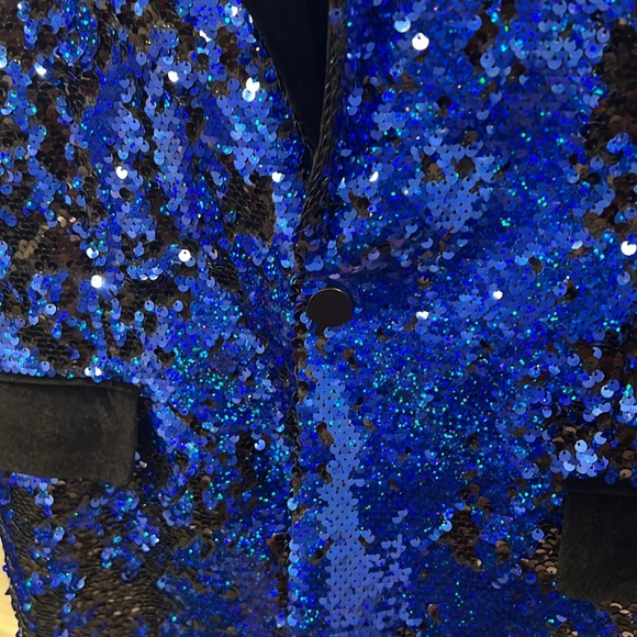 NWOT: Unbranded Black & Blue Sequin Suit Blazer - Picture 3 of 9